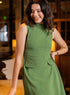 Front Panelled Mini Dress With Flaps - Green